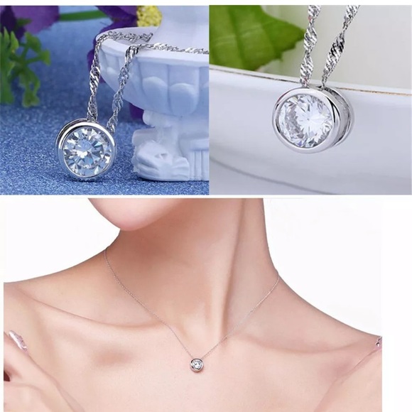 Round Crystal Rhinestone Silver Pendant Necklace - Picture 2 of 5